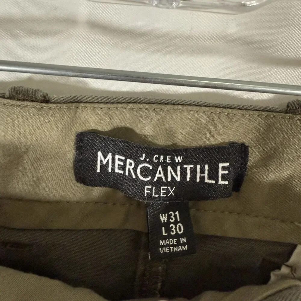 J. Crew Mercantile Pants Men's 31x30 Green Straight Flat Front Flex Cotton Blend